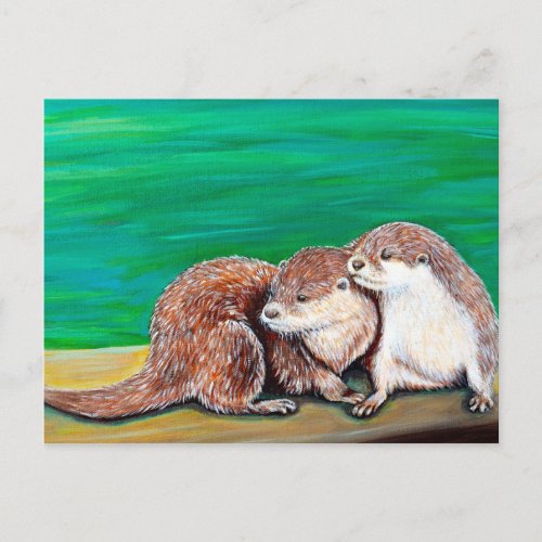 Otter Best Friends Painting Postcard
