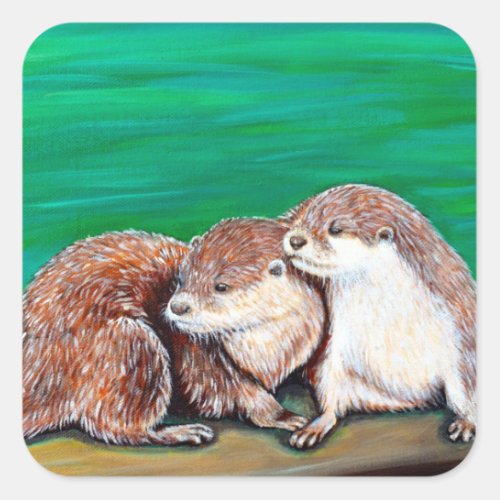 Otter Best Friends Painting Square Sticker