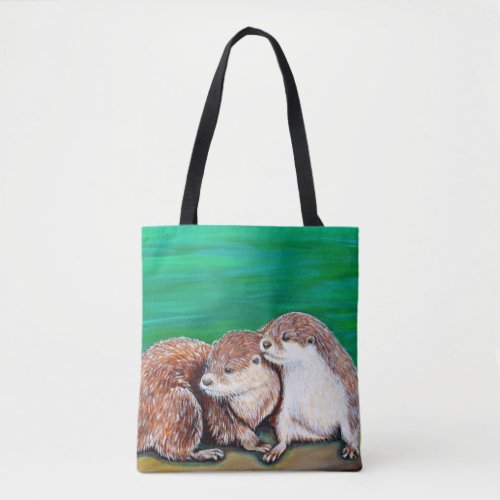 Otter Best Friends Painting Tote Bag