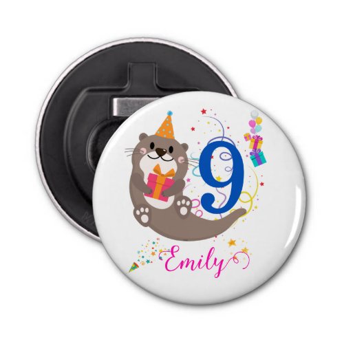 Otter Birthday Girl Party Colorful Balloons   Bottle Opener