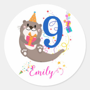 Otter Birthday Girl Party Colorful Balloons Theme Classic Round Sticker