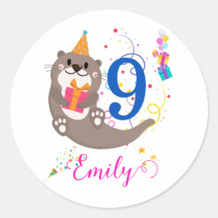 Otter Birthday Girl Party Colorful Balloons Theme Classic Round Sticker