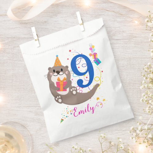 Otter Birthday Girl Party Colorful Balloons Theme Favor Bag