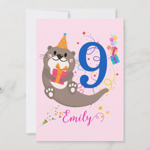 Otter Birthday Girl Party Colorful Balloons Theme Invitation