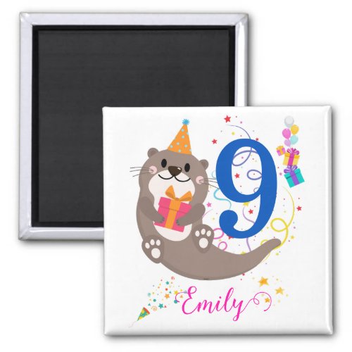 Otter Birthday Girl Party Colorful Balloons Theme Magnet