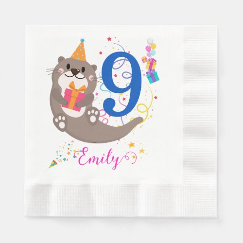 Otter Birthday Girl Party Colorful Balloons Theme  Napkins