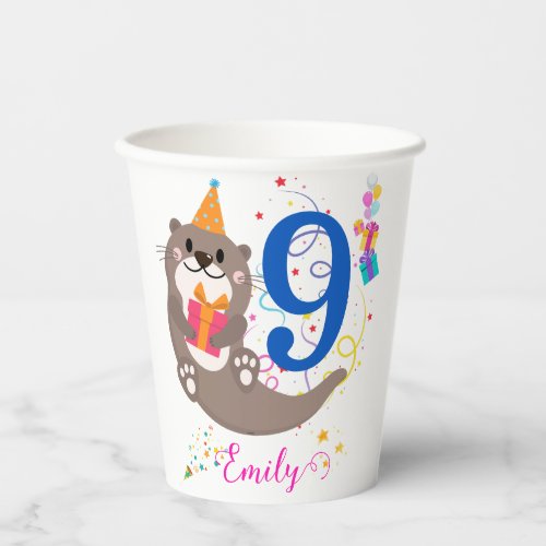 Otter Birthday Girl Party Colorful Balloons Theme  Paper Cups