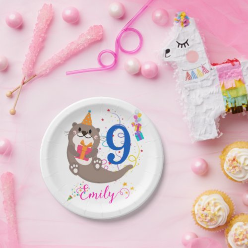 Otter Birthday Girl Party Colorful Balloons Theme Paper Plates