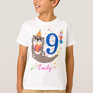 Otter Birthday Girl Party Colorful Balloons Theme  T-Shirt