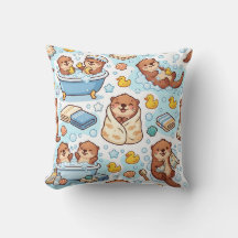 Otter Bubble Bath Throw Pillow