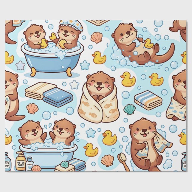 Otter Bubble Bath Wrapping Paper Cute Cozy (Flat)