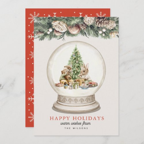 Otter  Bunny Christmas Tree Snow Grobe Holiday Card