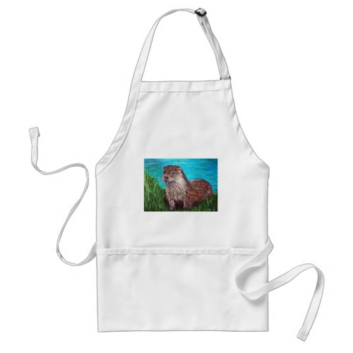 Otter by a River Painting Adult Apron