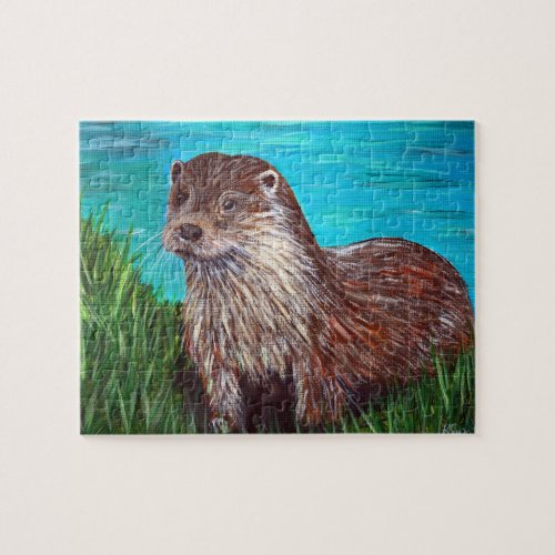 Otter by a River Painting Jigsaw Puzzle