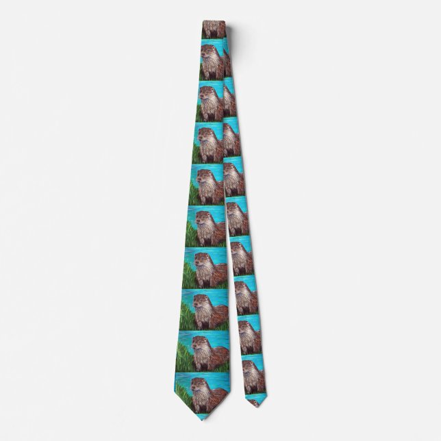 Otter by a River Painting Neck Tie (Front)