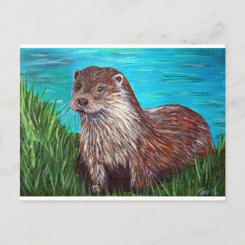 Otter by a River Painting Postcard