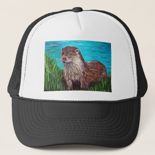 Otter by a River Painting Trucker Hat