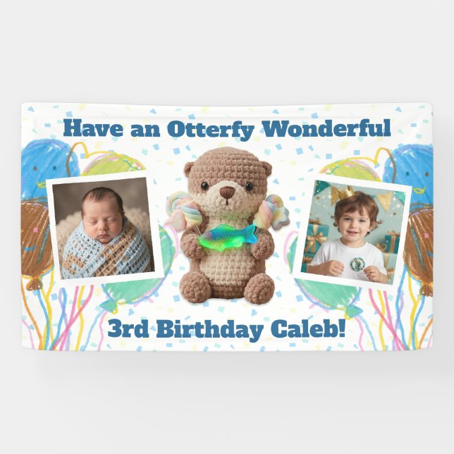 Otter & Candy Themed Birthday Boy Personalized Banner (Horizontal)