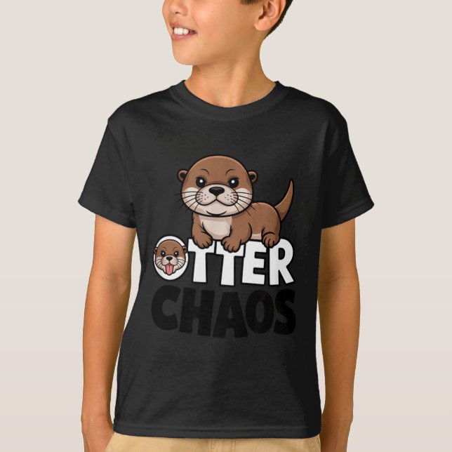 Otter Chaos Funny Animal Lover Cute Pun Sayings Qu T-Shirt (Front)