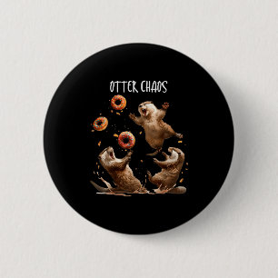 Otter Chaos Funny Bagel Fighting Sea Otters Pun An Button