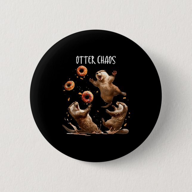 Otter Chaos Funny Bagel Fighting Sea Otters Pun An Button (Front)