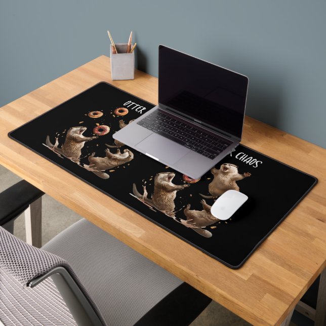Otter Chaos Funny Bagel Fighting Sea Otters Pun An Desk Mat (Office 2)