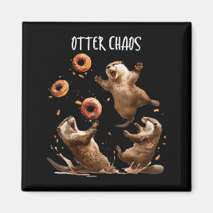 Otter Chaos Funny Bagel Fighting Sea Otters Pun An Magnet