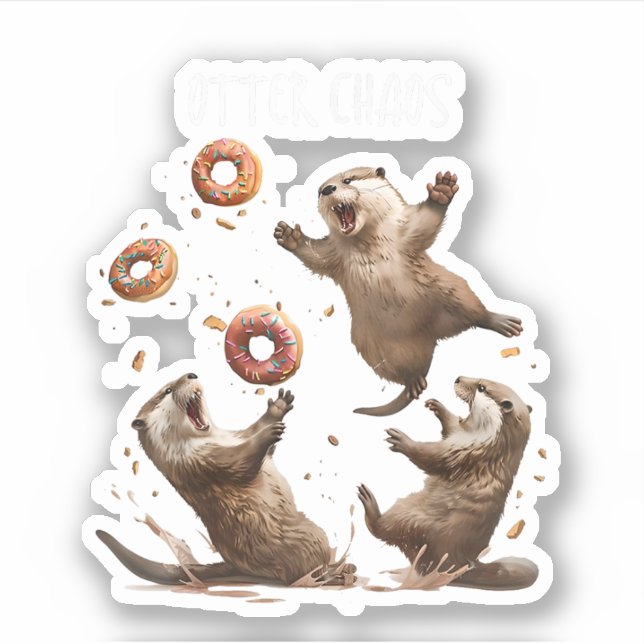 Otter Chaos Funny Bagel Fighting Sea Otters Pun An Sticker (Front)