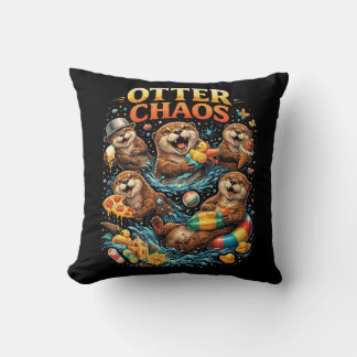 Otter Chaos Throw Pillow