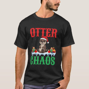 Otter Chaos Xmas Cute Otter Wearing Santa Hat Snow T-Shirt