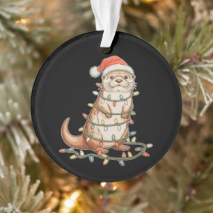 Otter Christmas Animal Santa Hqt Xmas Lights Ornament