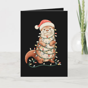 Otter Christmas Animal Xmas Lights Santa Hat Card
