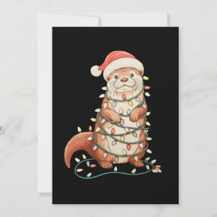 Otter Christmas Animal Xmas Lights Santa Hat Holiday Card