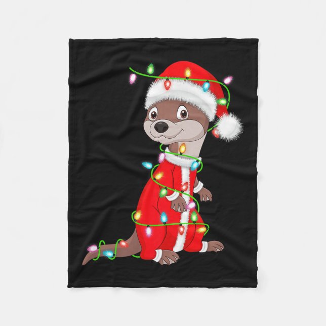 Otter Christmas Lights Santa Costume Cute Animal X Fleece Blanket (Front)