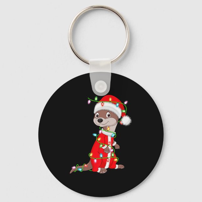 Otter Christmas Lights Santa Costume Cute Animal X Keychain (Front)