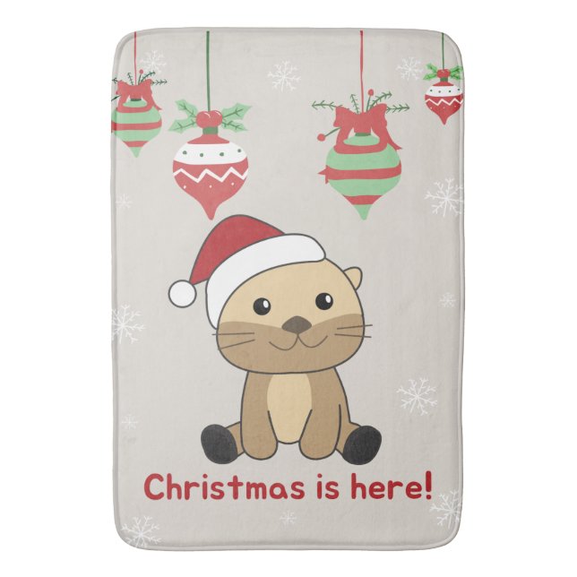 Otter Christmas Snow Winter Animals Otter Bath Mat (Front Vertical)