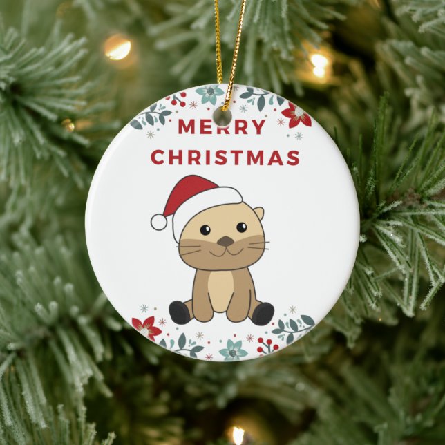 Otter Christmas Snow Winter Animals Otter Ceramic  Ceramic Ornament (Tree)