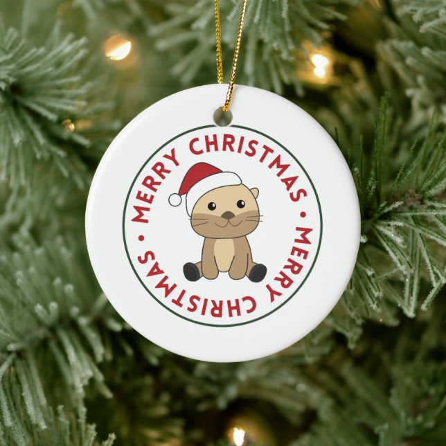 Otter Christmas Snow Winter Animals Otter Ceramic  Ornament (Tree)