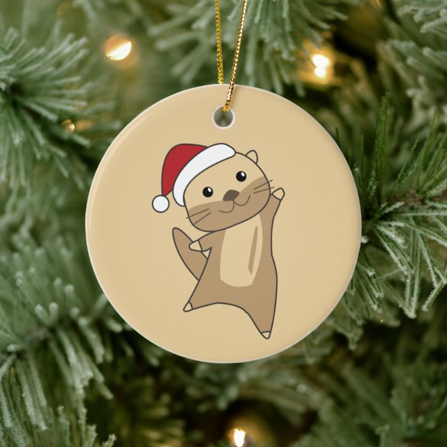 Otter Christmas Snow Winter Animals Otter Ceramic  Ornament (Tree)