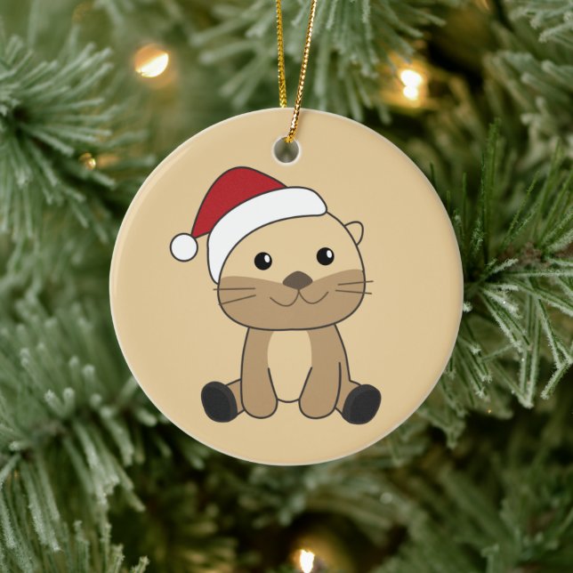 Otter Christmas Snow Winter Animals Otter Ceramic  Ornament (Tree)