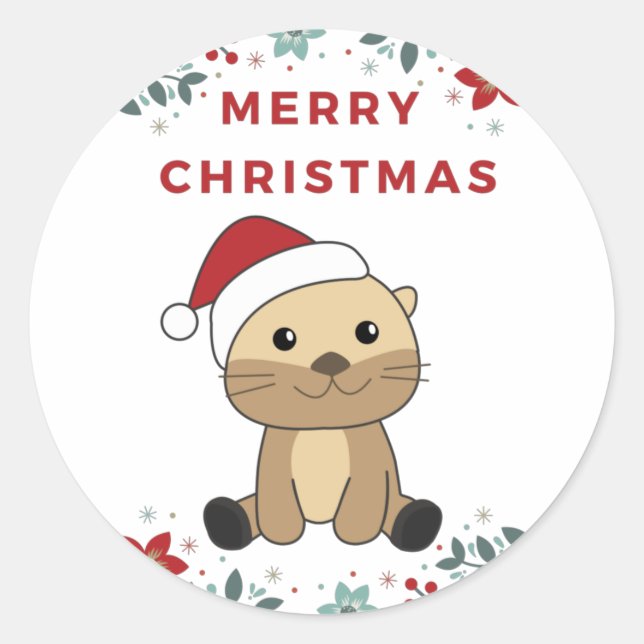 Otter Christmas Snow Winter Animals Otter Classic  Round Sticker (Front)