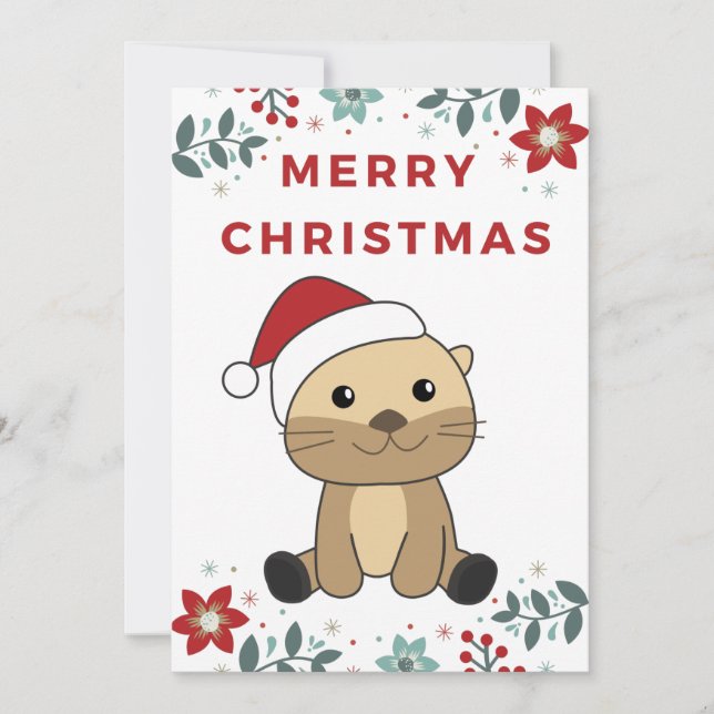 Otter Christmas Snow Winter Animals Otter Holiday  Card (Front)