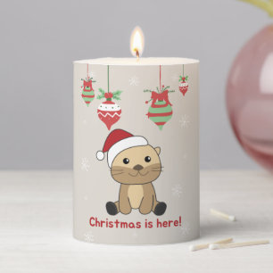 Otter Christmas Snow Winter Animals Otter Pillar C Pillar Candle
