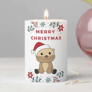 Otter Christmas Snow Winter Animals Otter Pillar C Pillar Candle