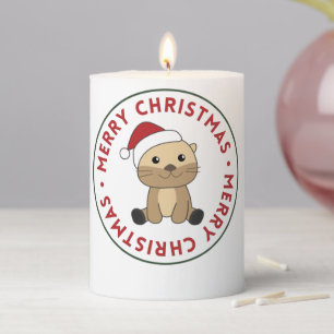 Otter Christmas Snow Winter Animals Otter Pillar Candle