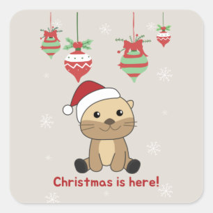 Otter Christmas Snow Winter Animals Otter Square S Square Sticker