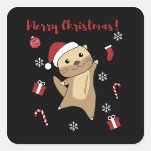 Otter Christmas Snow Winter Animals Otter Square Sticker