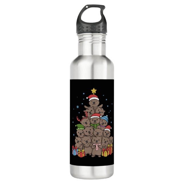 Otter Christmas Tree Funny Christmas Gift Stainless Steel Water Bottle (Front)