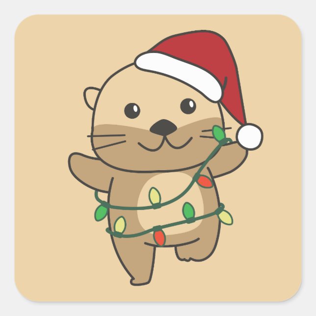 Otter Christmas Winter Animals Holiday Otters Square Sticker (Front)