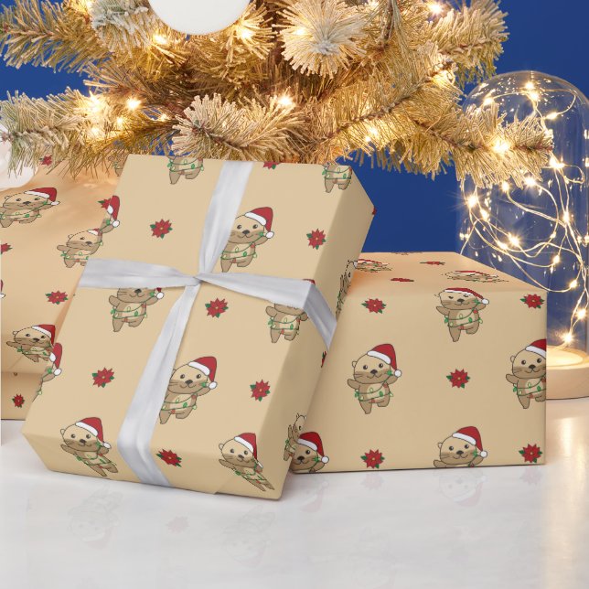 Otter Christmas Winter Animals Holiday Otters Wrapping Paper (Holidays)